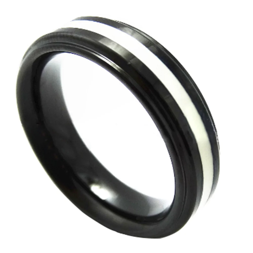 6MM 8MM Black Tungsten Carbide Rings White Rubber Line Step Edge Polished Finish For Men