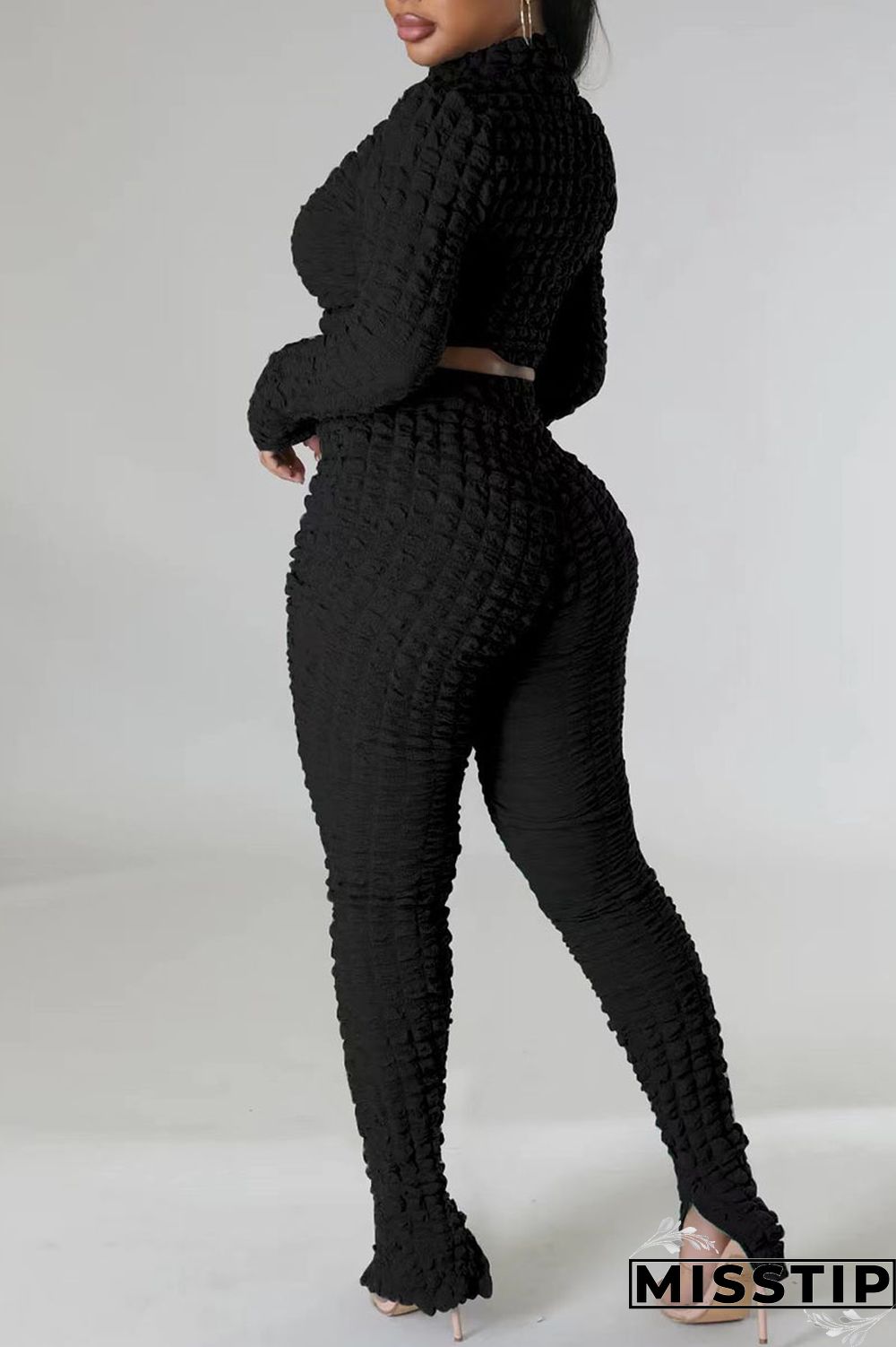 Black Casual Solid Patchwork Turtleneck Long Sleeve Two Pieces