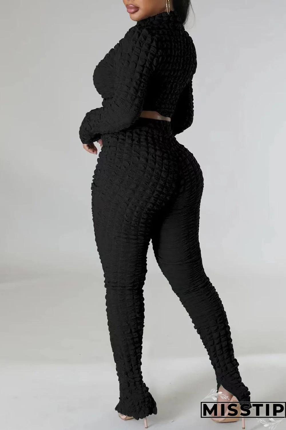 Black Casual Solid Patchwork Turtleneck Long Sleeve Two Pieces