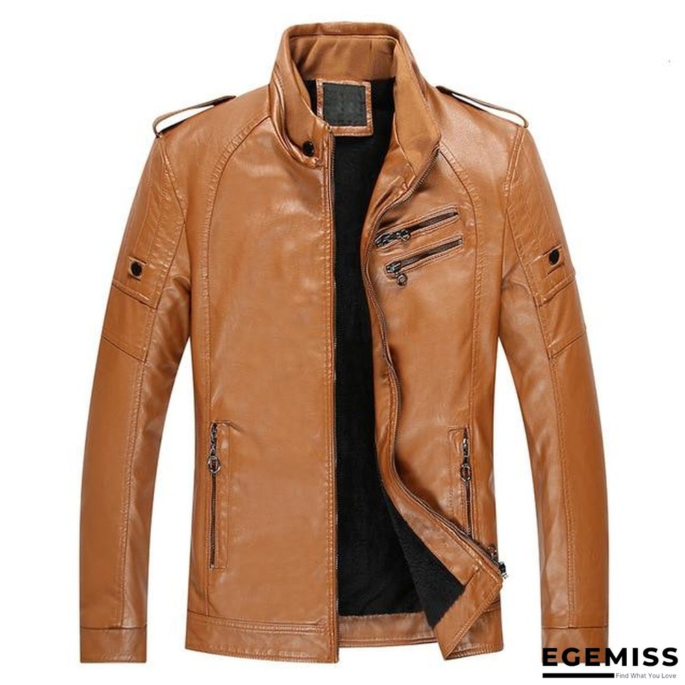 Men New Casual Thick Fleece Pockets Leather Jacket Coat Men PU Leather Motorcycle Vintage Faux Leather Jackets | EGEMISS
