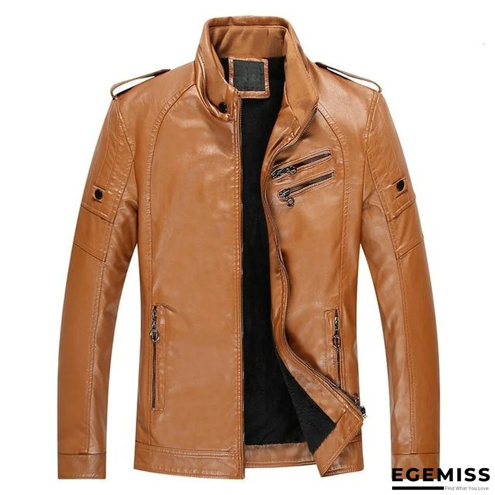 Men New Casual Thick Fleece Pockets Leather Jacket Coat Men PU Leather Motorcycle Vintage Faux Leather Jackets | EGEMISS