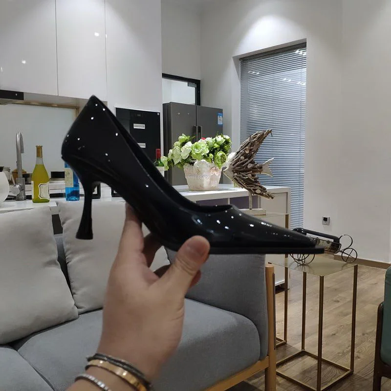 2022 NEW Women's Shoes LEATHER Woman High Heels Pointed Toe Women Pumps For Fashion Office Lady Slip On Sock Free White Black