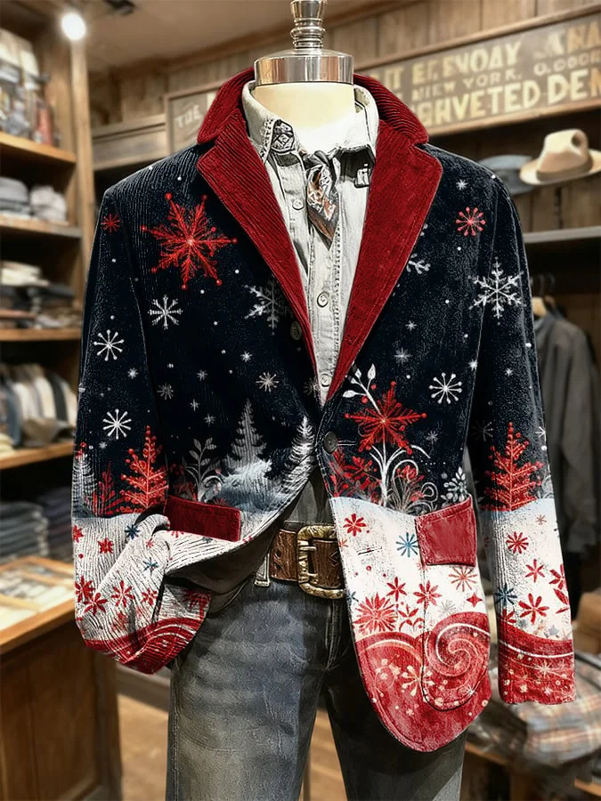 Men's Retro Christmas Print Casual Blazer 