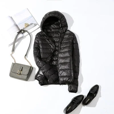 90% Ultra-light Plus Size Thin Down Jacket Women 2021 Autumn Winter Slim Short Hooded Warm White Duck Down Coat Women Outerwear