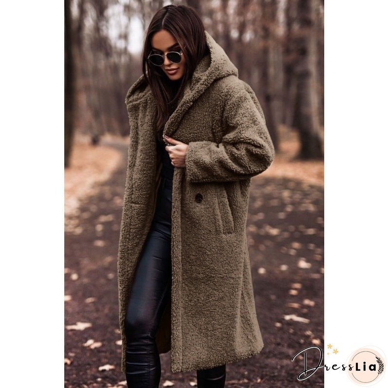 Women's Fashionable Long Solid Color Sleeve Woolen Coats