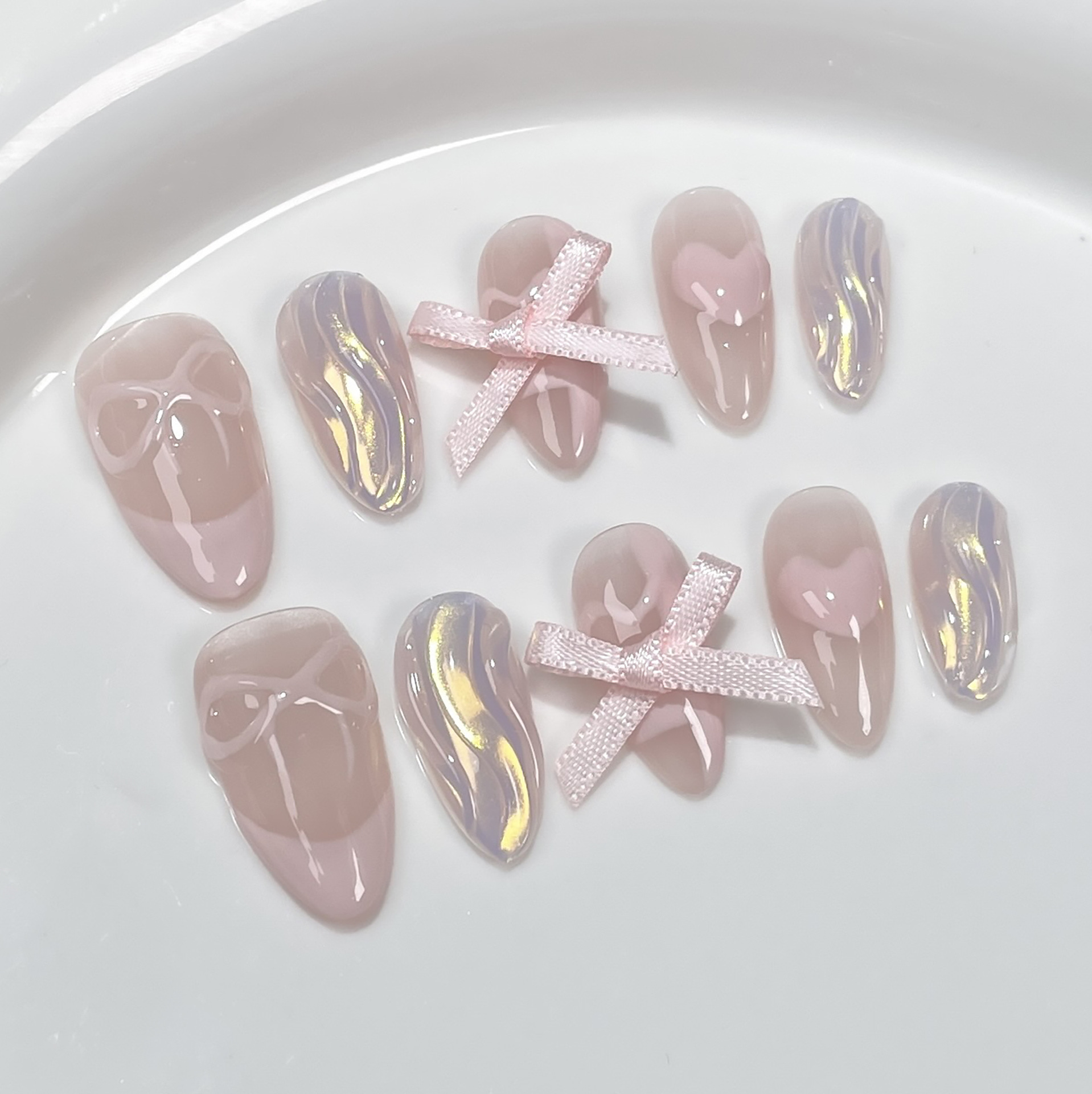 Instagram-Style Sweet and Cute Aurora Bow Press-On Nails
