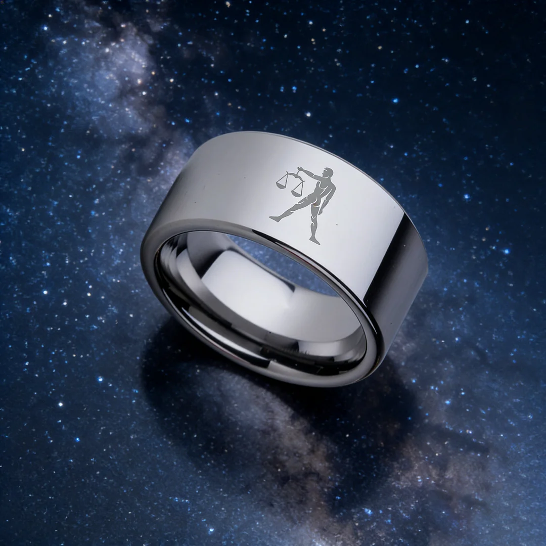 4MM 6MM 8MM 10MM Silver Flat Tungsten Wedding Bands Zodiac Libra Laser Couple Tungsten Carbide Rings