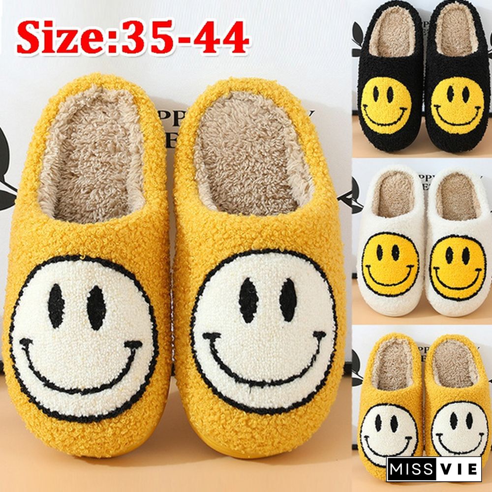 Winter House Girls Fur Slippers Cute Smiley Pattern Women Fluffy Warm Bedroom Ladies