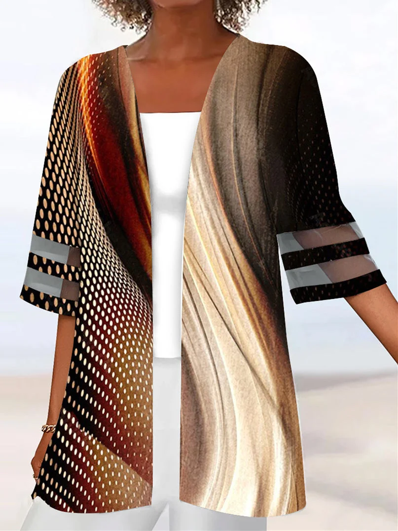 Women Half Sleeve Scoop Neck Striped Polka Dot Graphic Two-Pieced Tops