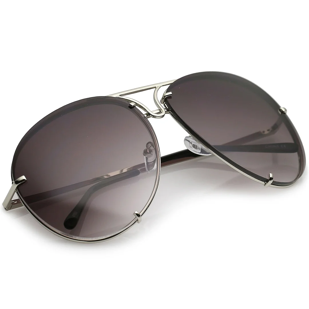 Oversize Rimless Metal Aviator glasses Slim Arms Tinted Lens 68mm