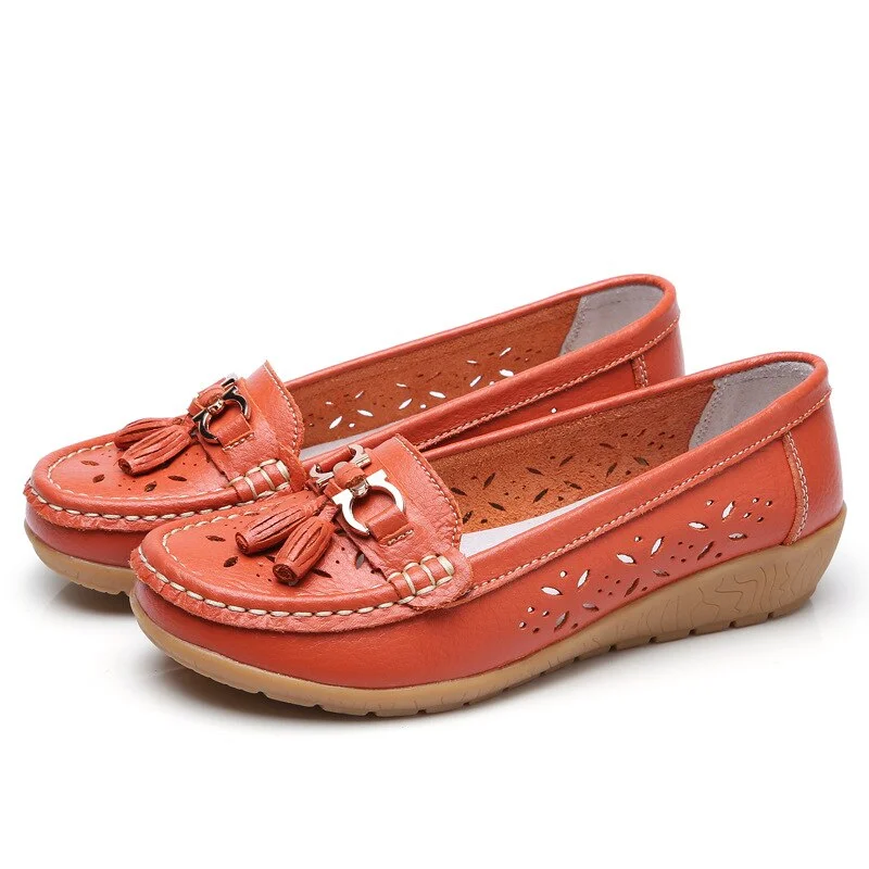 2020 New Summer Leather Women's Shoes Moccasins Platform Shoes Soft Boat Shoes Fashion Cutout Flats Casual Low Heel Nurse Shoes