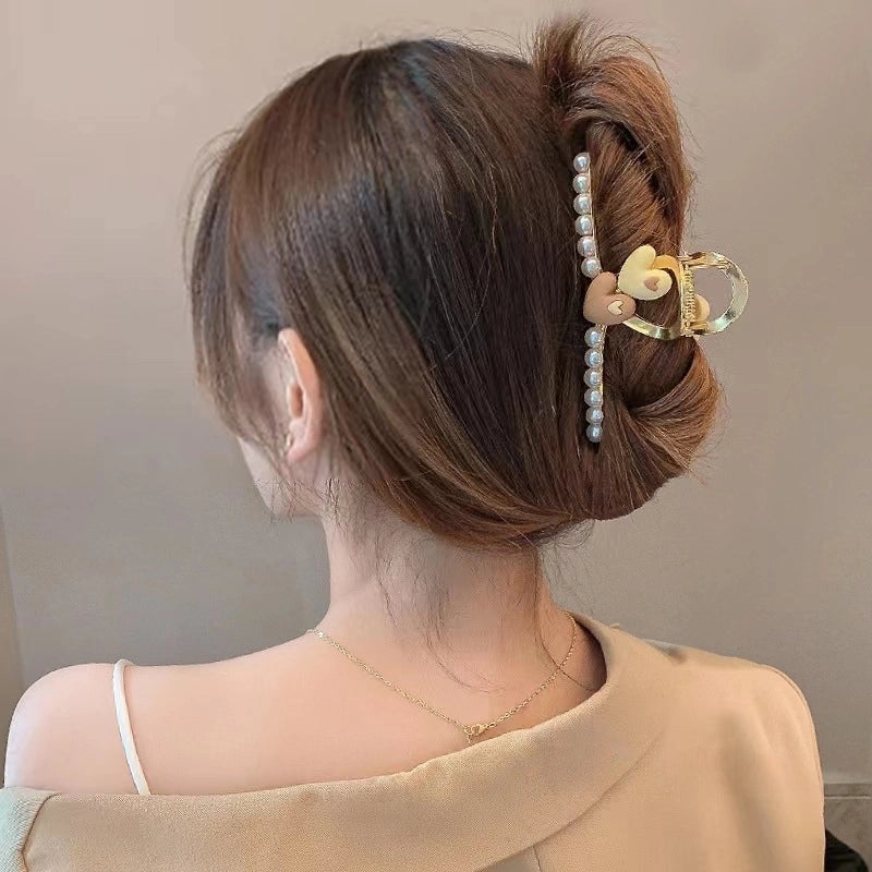 Metal Grab Clip Elegant Bow Hairpin Back Head Large Shark Clip French Pearl Clip Hair Accessories