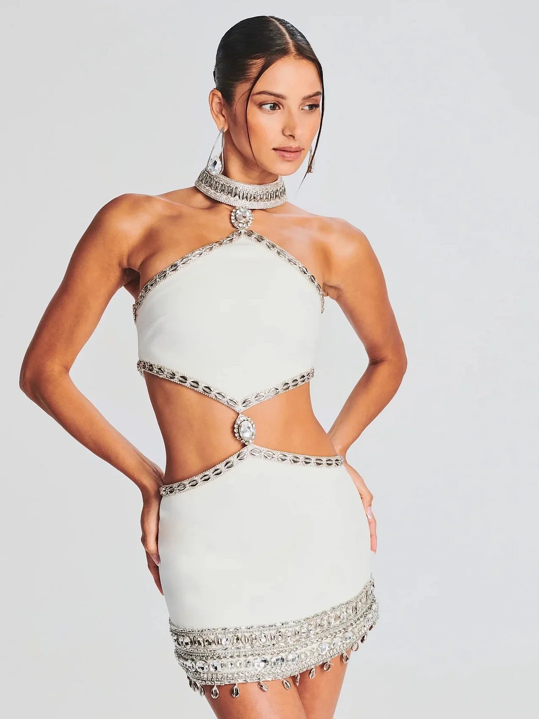 Zingj New Heavy Industry Diamond-Stry Metal Decorative Sling Dress With A Short Design Feel