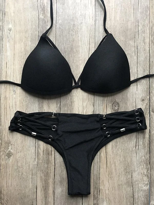 Backless Bandage Triangles Split Bikini Swimsuit