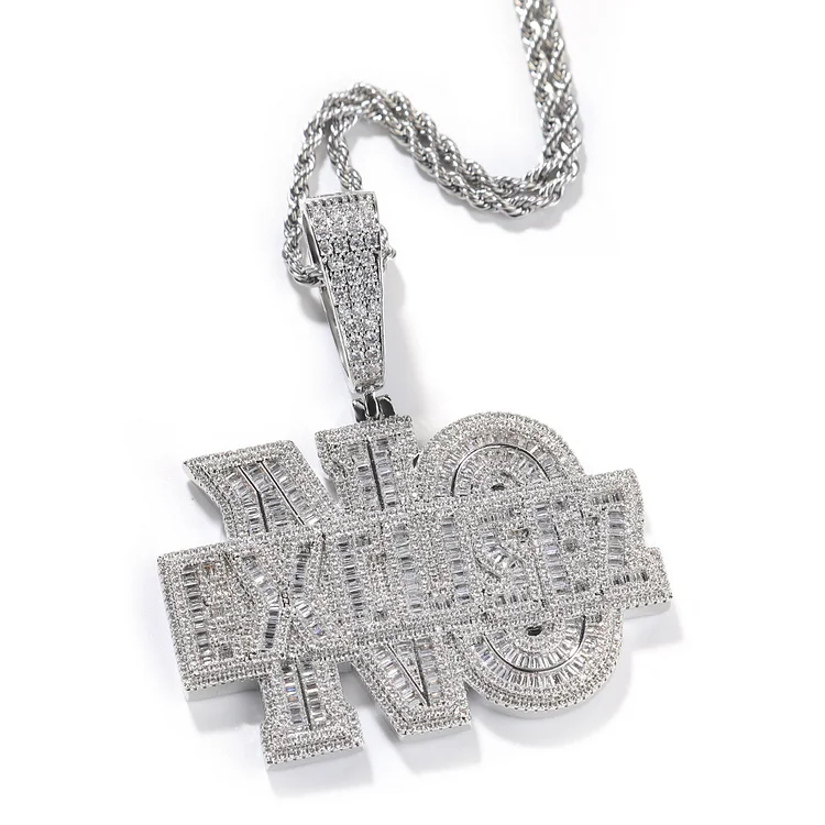 Hip Hop Iced Out Alphabet Necklace Micro Paved Zirconia Pendant Necklace-VESSFUL