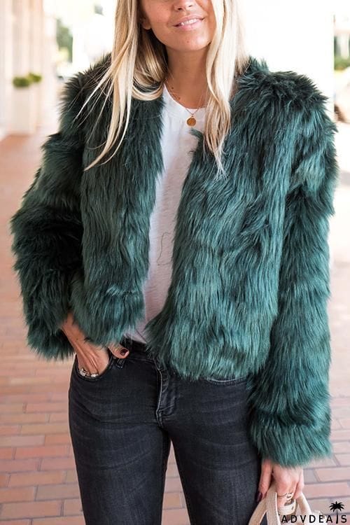 Faux Fur Long Sleeve Short Coat