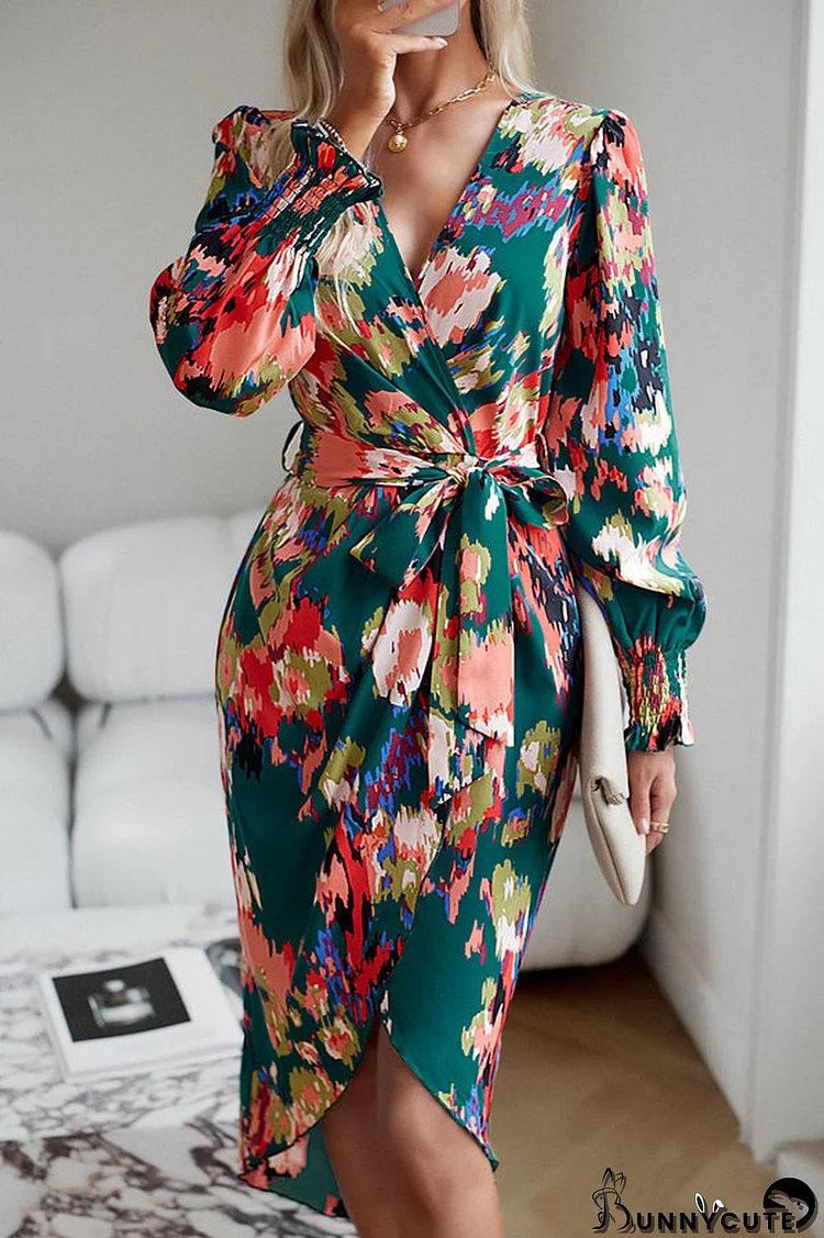 Fashion Floral Print Tie Waist Casual Dress