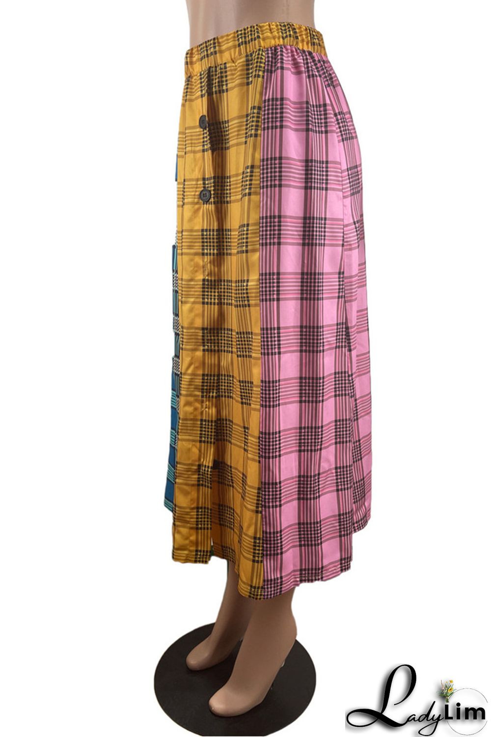 Red Fashion Casual Plaid Print Split Joint Regular High Waist Skirt