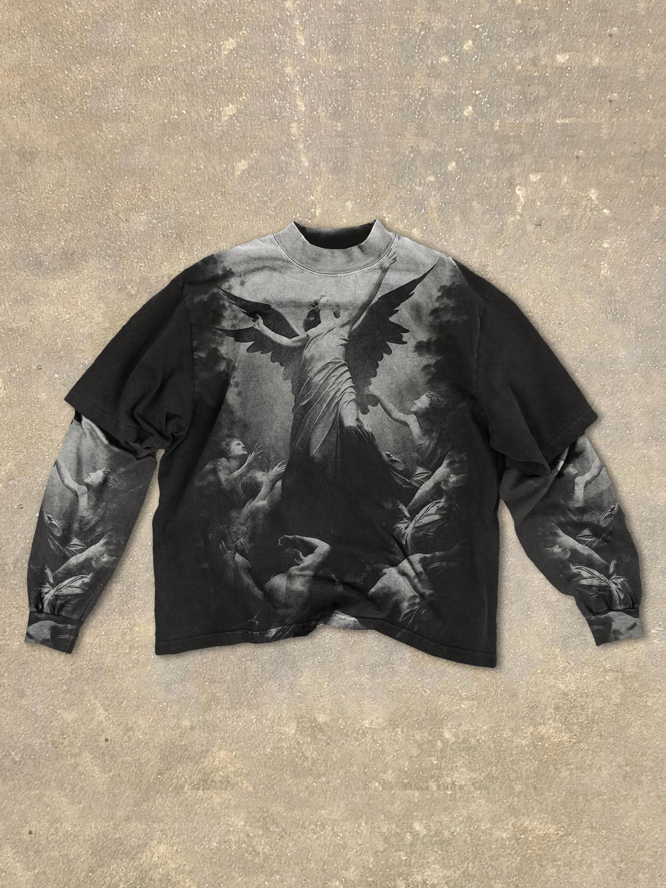 Art Fake Two Angel Rescue Print Long Sleeve T-Shirt