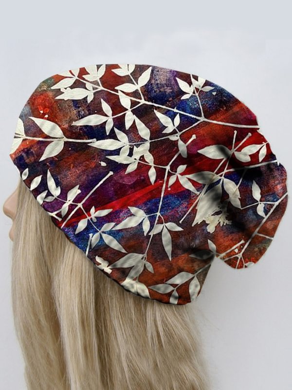 Retro leaves pirnt cap casual warm hat