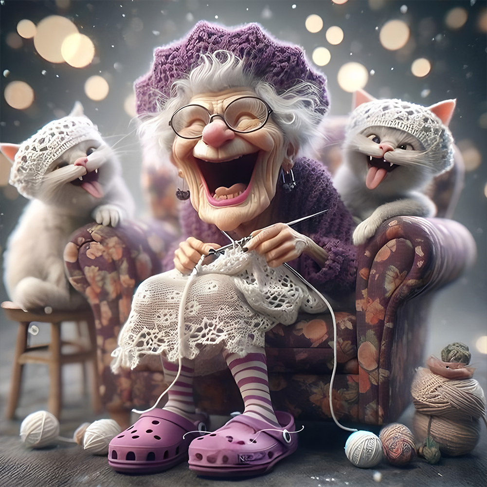 Cute Old Lady 40*40cm(canvas) full round drill diamond painting