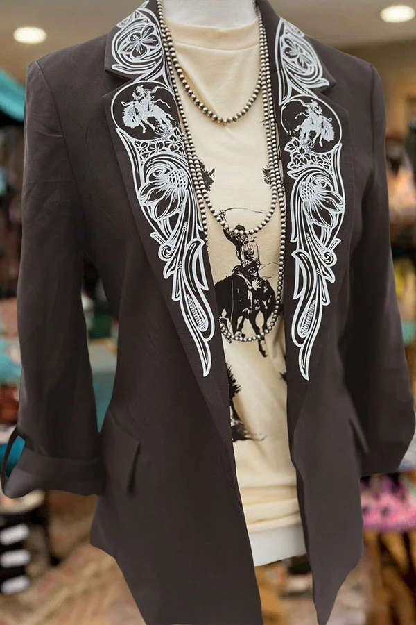 Vintage Floral Print Lapel Blazer