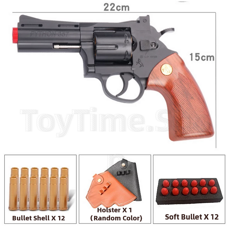 ToyTime Revolver Gun Toy Colt Python 357 Imitation Wood Handle Pistol Gun Model With EVA Foam Bullets For Gun Toy