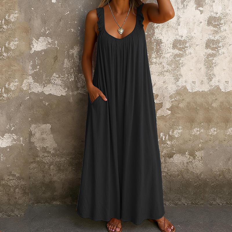 Comstylish Casual U Neck Ruffle Cami Maxi Dress