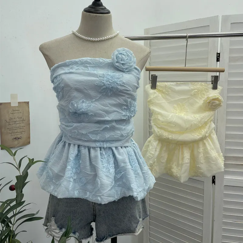 Uveng French Bud Ponp-Upple Sling Vest With Three-Dimensional Flowers Shoulder-To-Heart Thai Top 9205