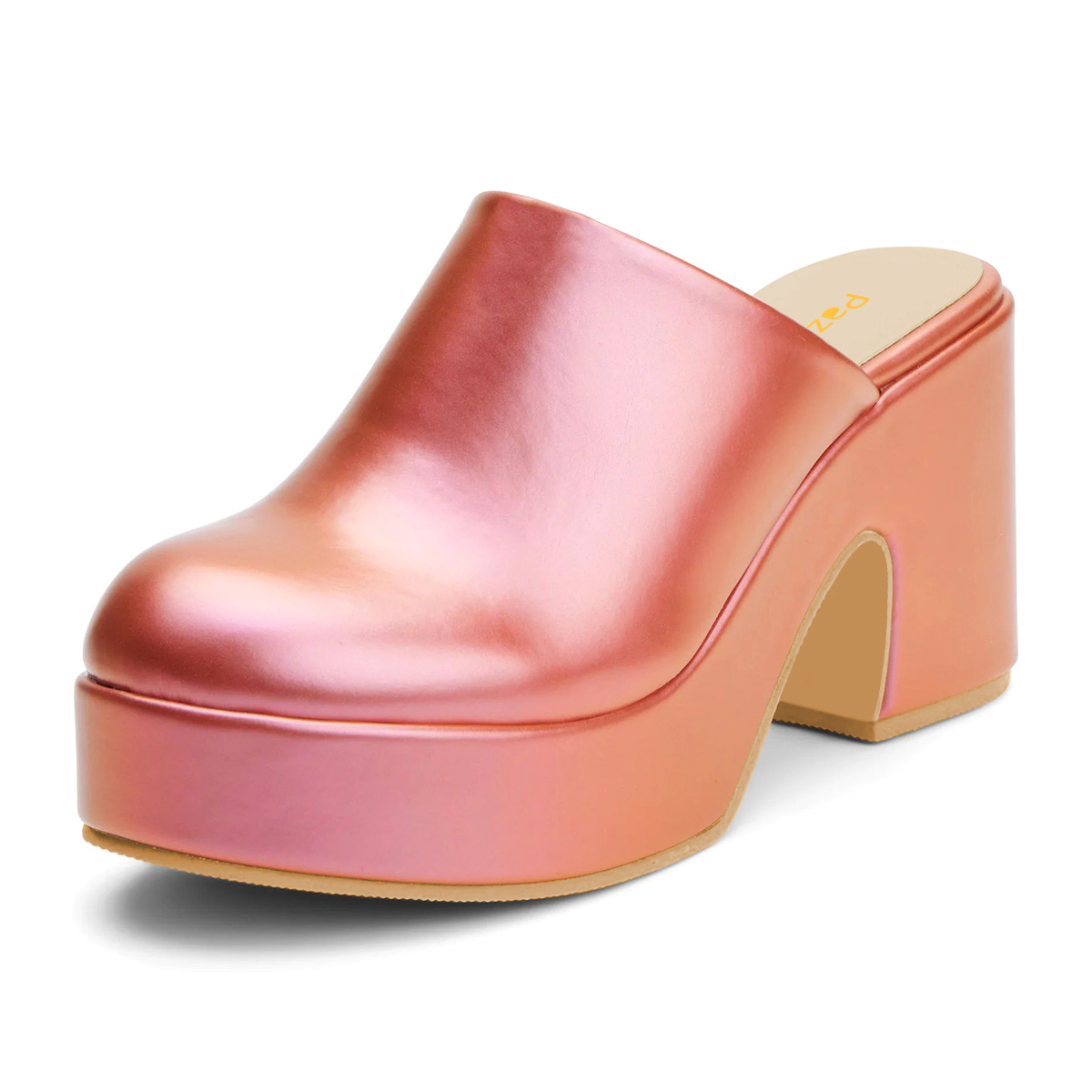 Rose Pink Slip-On Round Toe Block Heel Platform Womens Mules Shoes Nicepairs