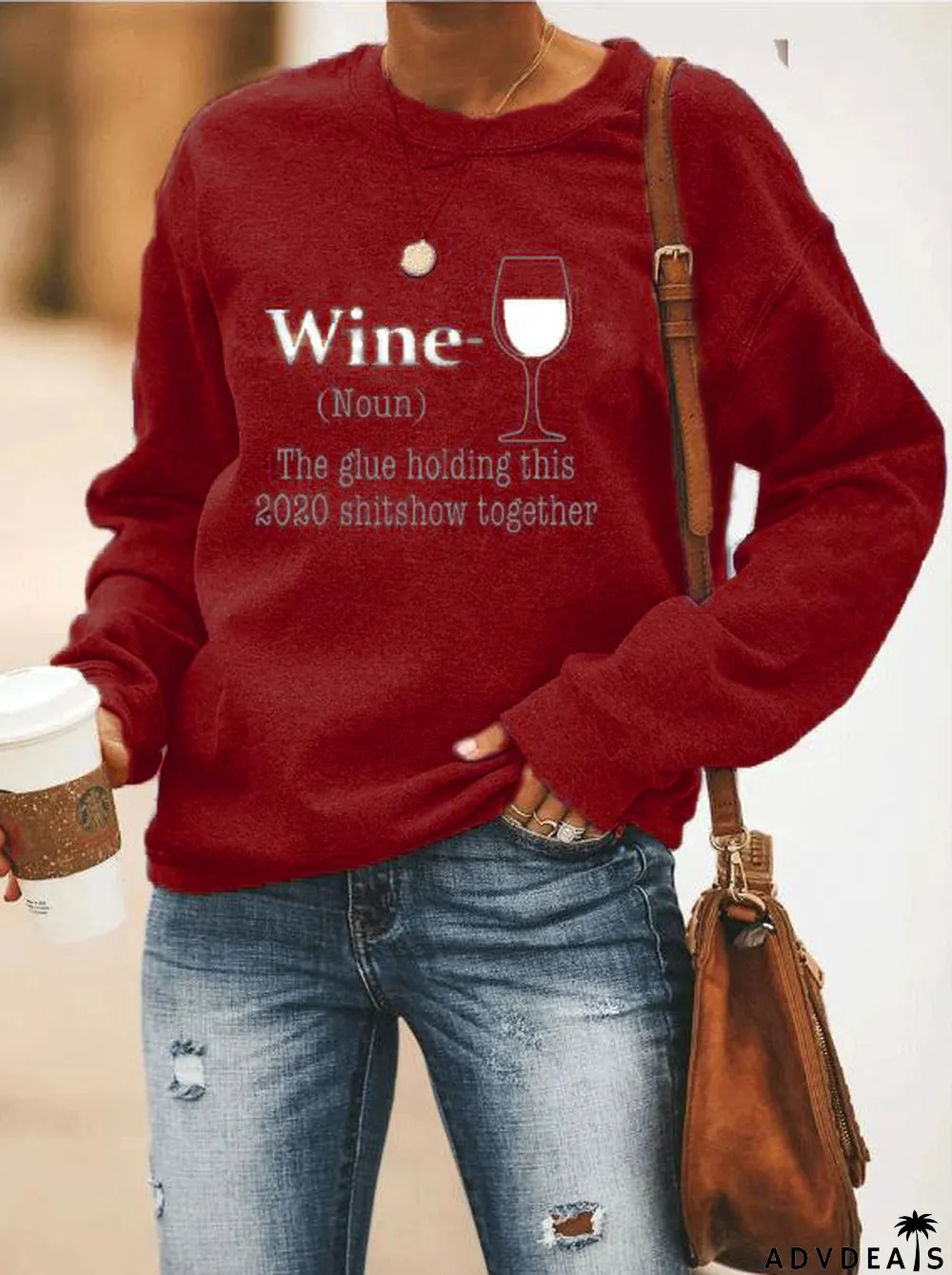 Casual Printed Fleece O Neck Sweatshirt Top
