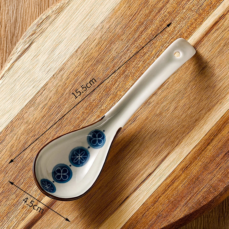 Japanese-style Small Spoon Ceramic Spoon Household Blue And White Porcelain Soup Spoon Creative Cute Pattern Spoon