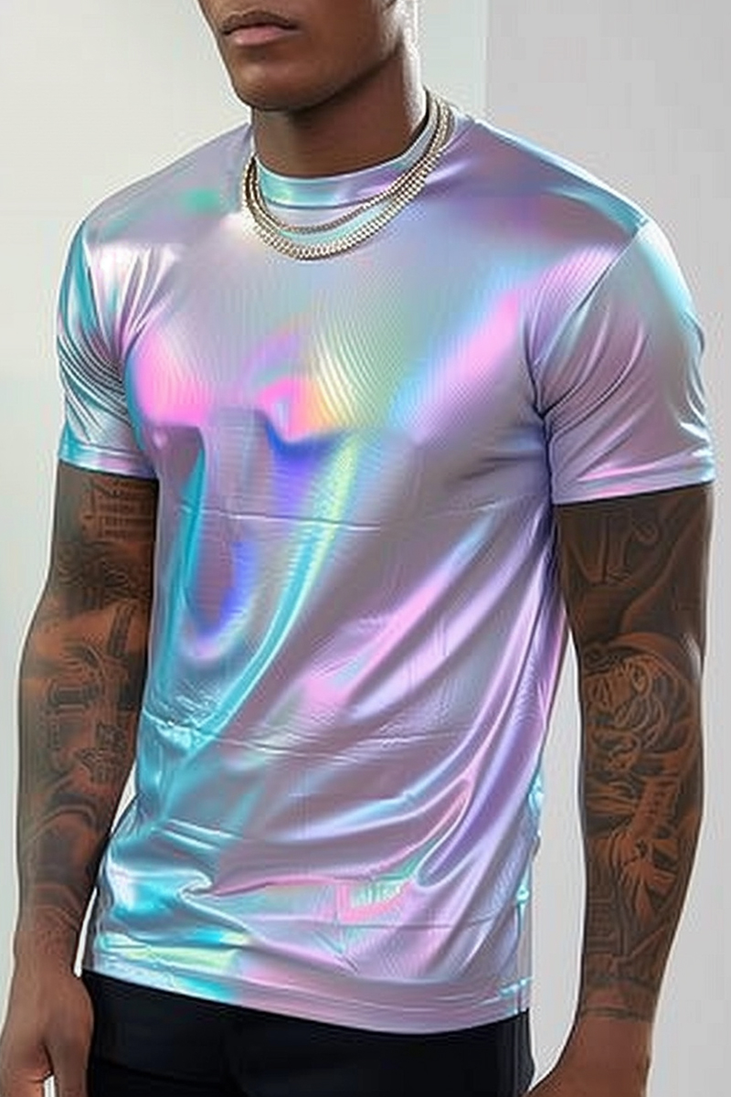 Iridescent Gradient Metallic Slim Fit Festival T-shirt