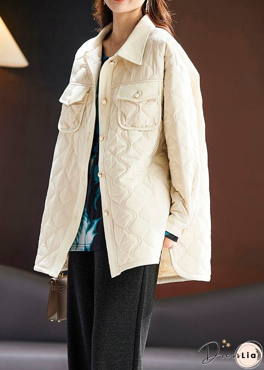 Plus Size Apricot Peter Pan Collar Button Cotton Filled Coat Long Sleeve