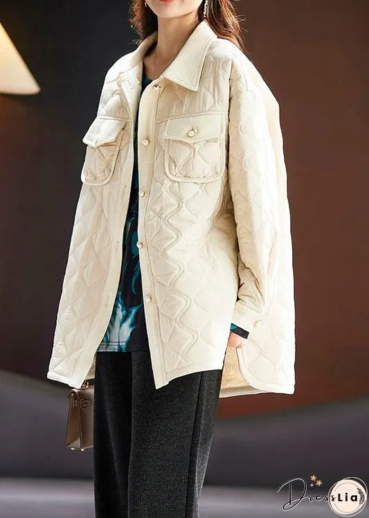 Plus Size Apricot Peter Pan Collar Button Cotton Filled Coat Long Sleeve
