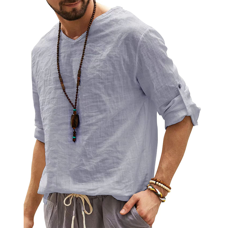 V-Neck Linen Shirt-inspireuse