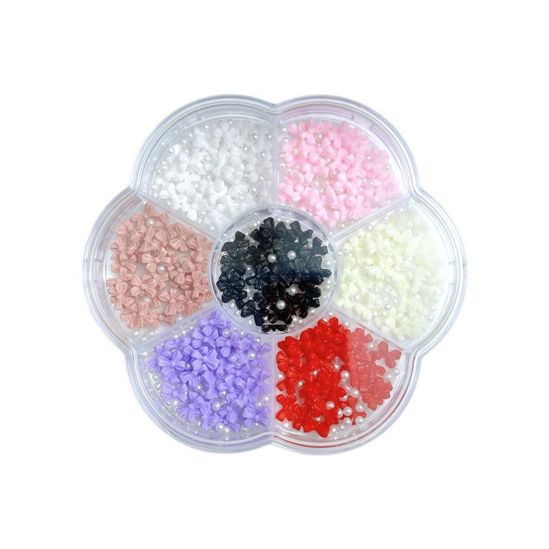 7-Grid Mixed Bow Pearl Nail Beauty Ornament Girl’s Style Mini Small Bow Tie Nail Material Package Box