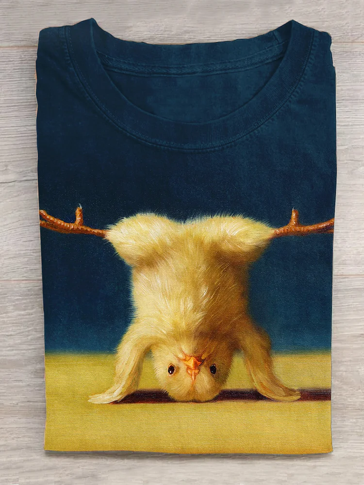Yoga Chicken Fun Art Printed Casual T-Shirt socialshop