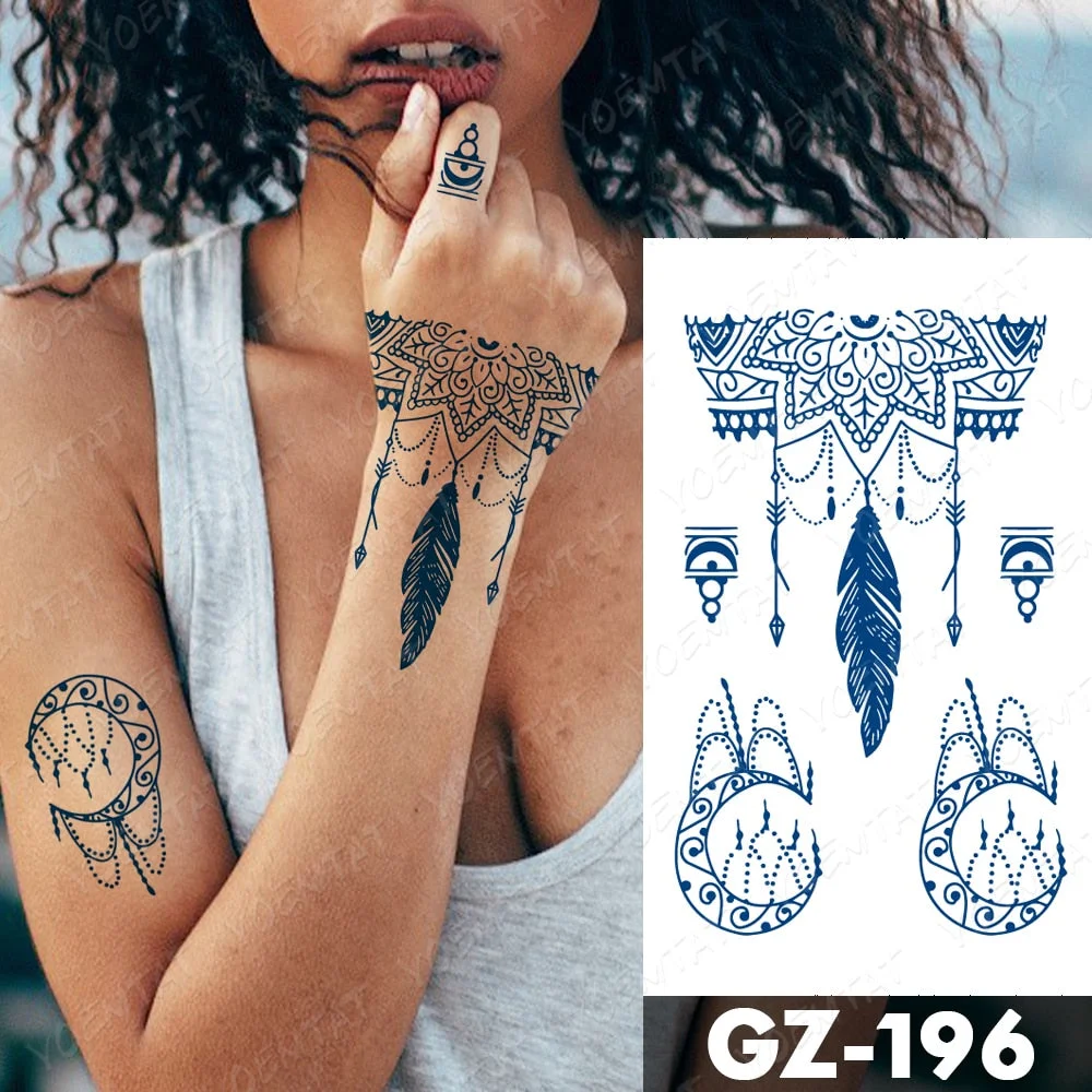 Juice Lasting Waterproof Temporary Tattoo Stickers Lotus Totem Flower Mandala Flash Tattoos Ink Fatima Hand Body Art Fake Tatto