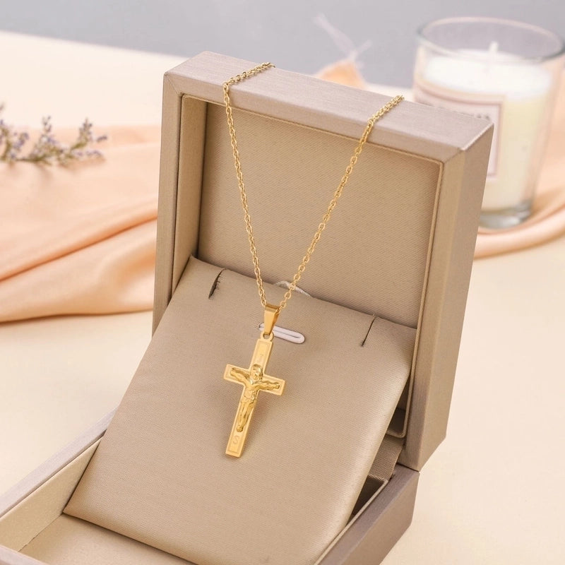 Titanium Steel Casual Minimalist Cross Plating Pendant Necklace