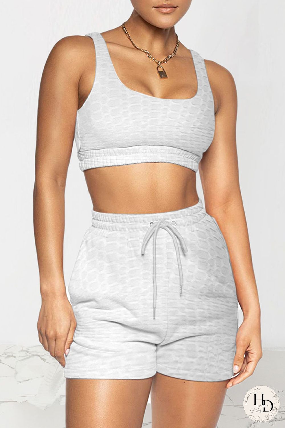 White Celebrities Solid Split Joint U Neck Sleeveless Two Pieces