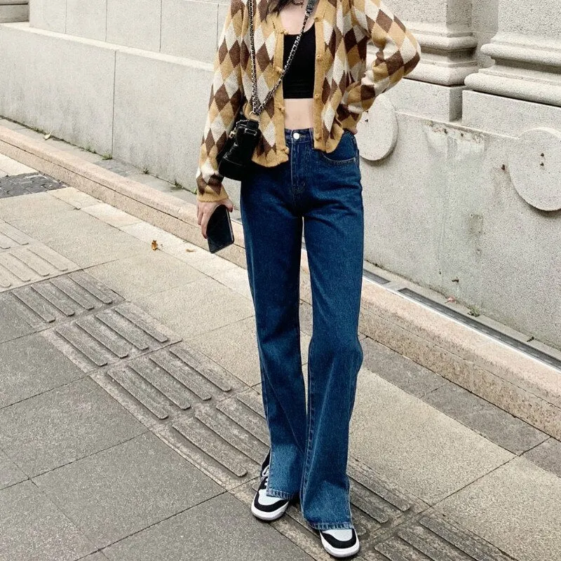 Jeans Women High Waist Vintage Ins Chic Fall Daily Trendy Stylish College Girl Denim Trouser Harajuku All-match Teens Streeswear
