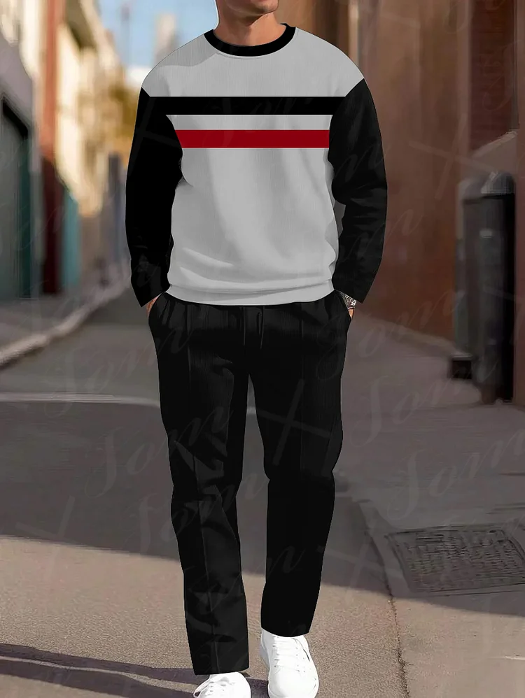 Men Casual Printed Hoodied and Pants Suit