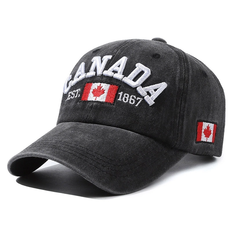 Old Fashion Letter Embroidery Soft Top Baseball Hat Men’s Canadian Flag Soft Top Cap
