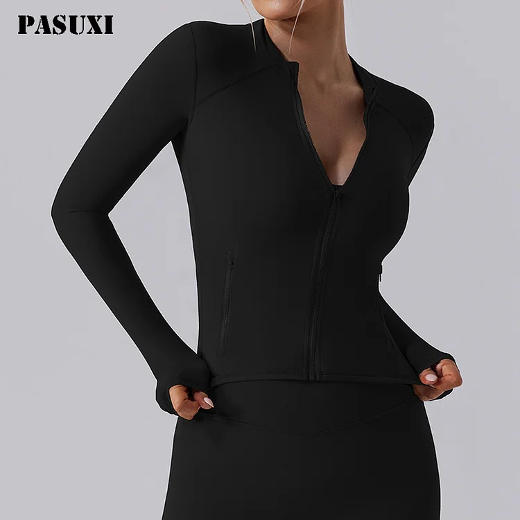PASUXI Women's Slim Fit Track Jacket - Breathable Zip-Up Running Top for Fitness Enthusiasts huanwei