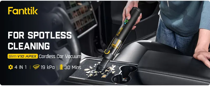 Product Introduction of Fanttik Slim V8 Mate/V8 Apex/V10 Apex Cordless Car Vacuum High Power, 12000Pa/30AW, RobustClean Mini Vacuum with Flexible Hose and Pet Brush, 2H Fast Charge, Portable Vacuum for Car Interior Home Cleaning Cleaner Automotive 24