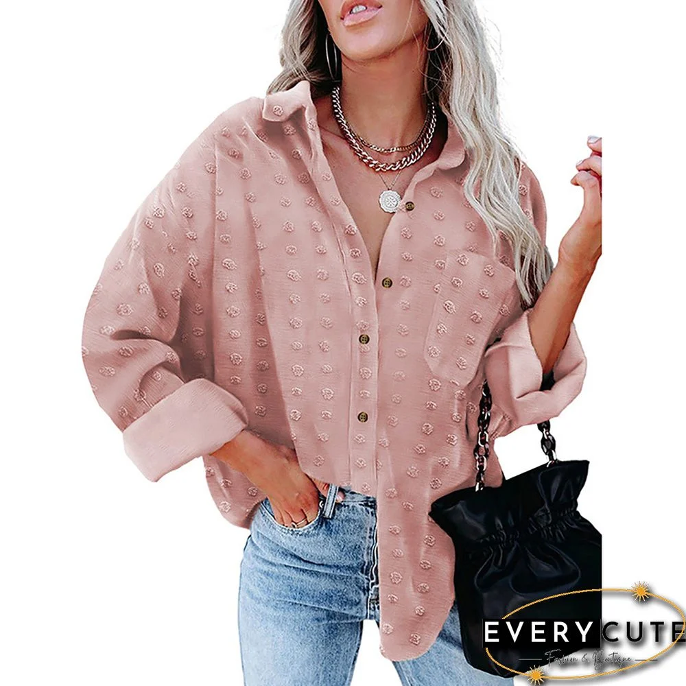 Pink Swiss Dot Jacquard Chiffon Shirt