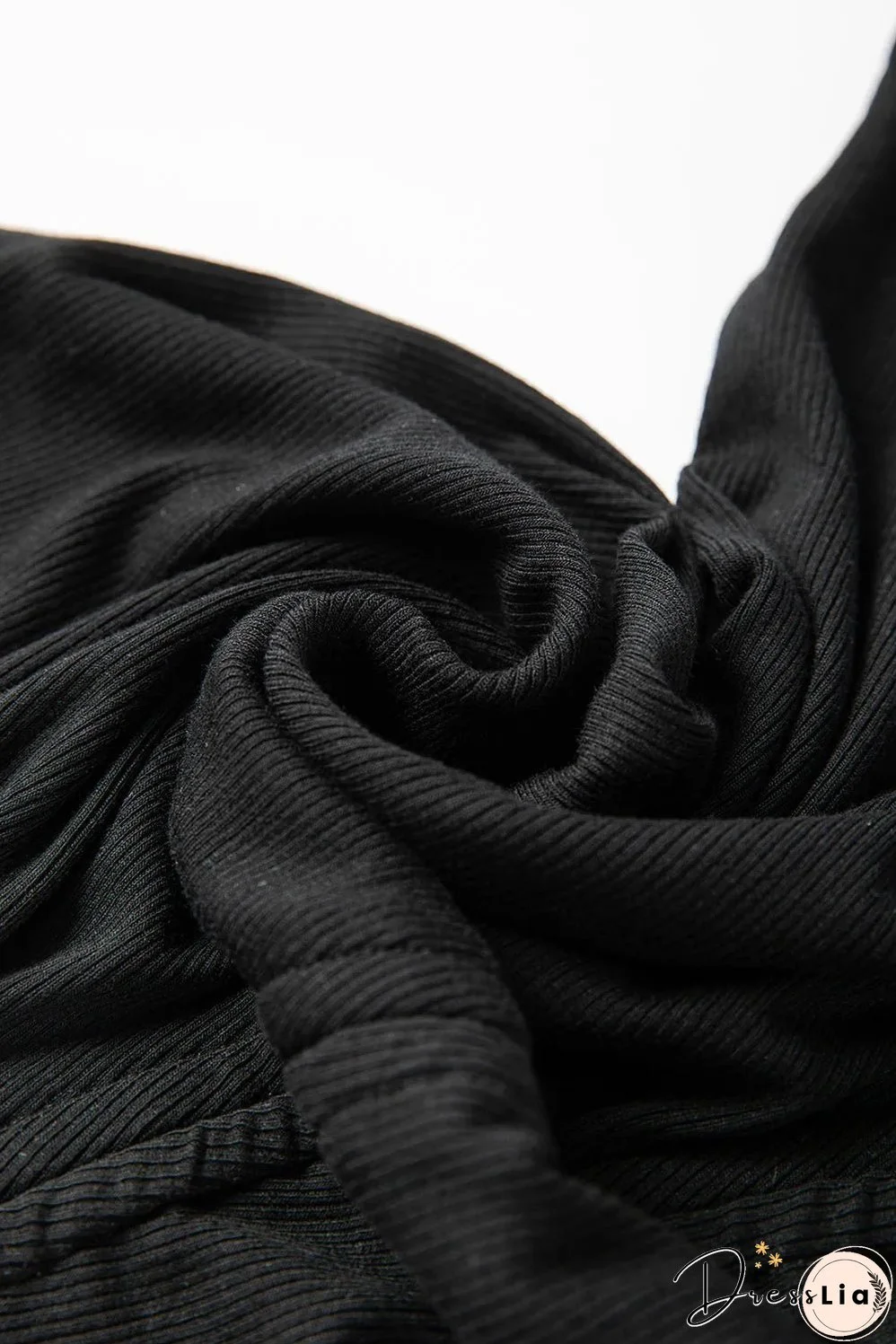 Black Drawstring Ruched Side Split Ribbed Midi Dress