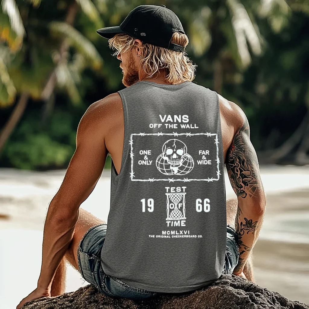 Vintage Unisex Beach Vacation Surf Logo Print Sleeveless Tank Top