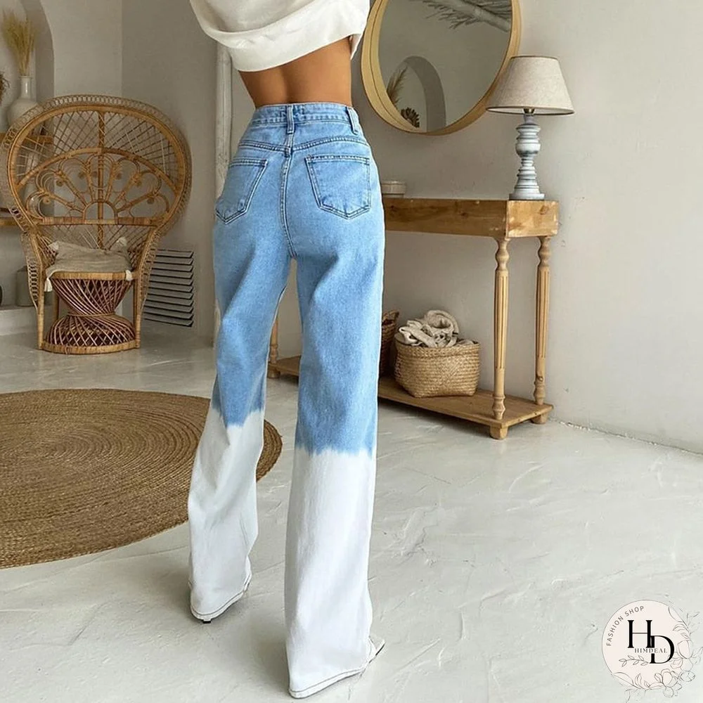 Weekeep Tie Dye Streetwear Fashion Long Jeans Straight Pants 90S Vintage Buttons Fly Cargo Denim Pants Women High Waist Trousers